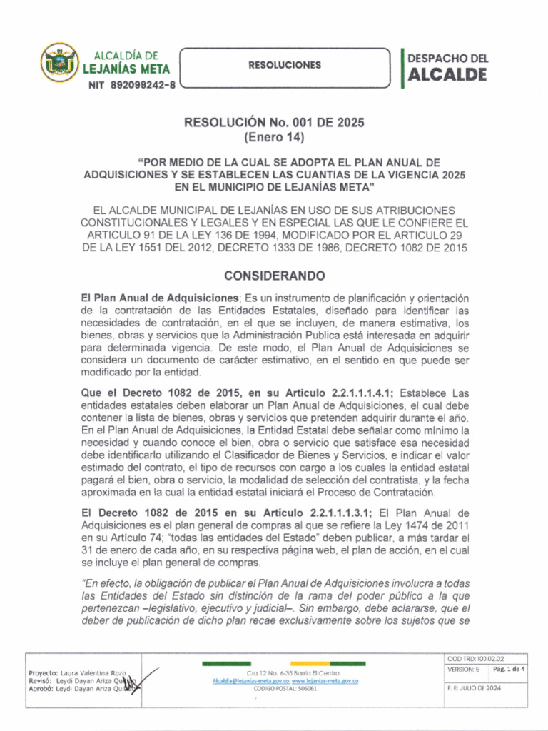 Resolucion 001 | PDF