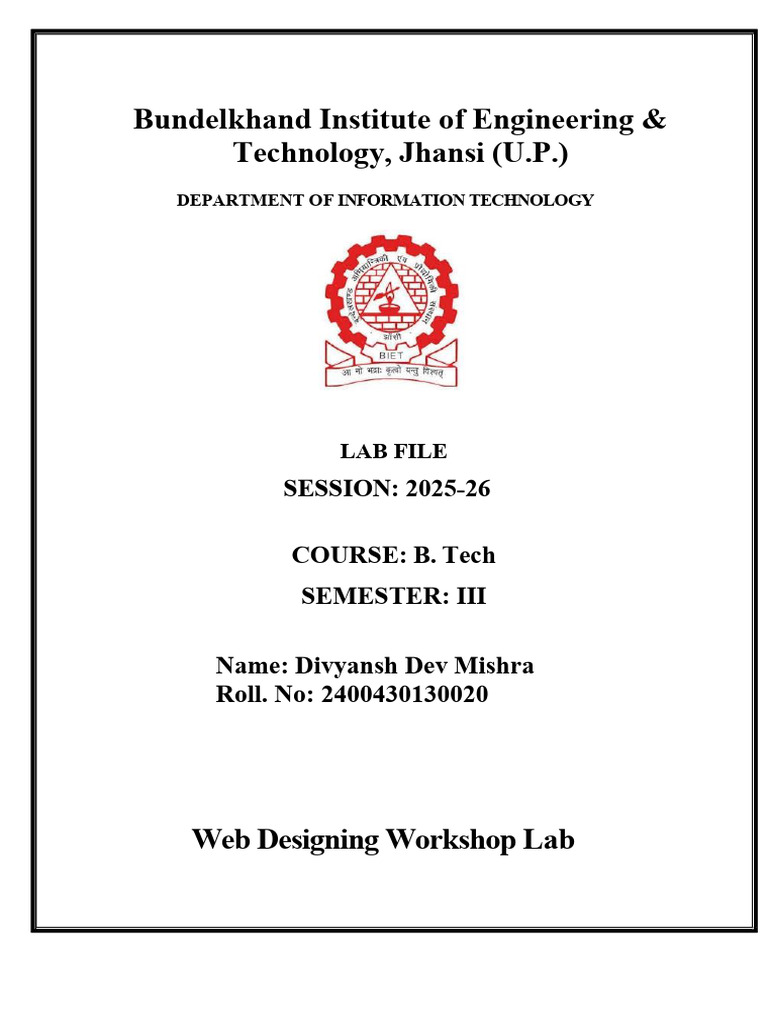 Web Design Lab Experiments for B.Tech | PDF | Html | Java Script
