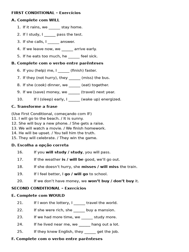 First and Second Conditional Exercises | PDF | Chess Openings | Chess ...