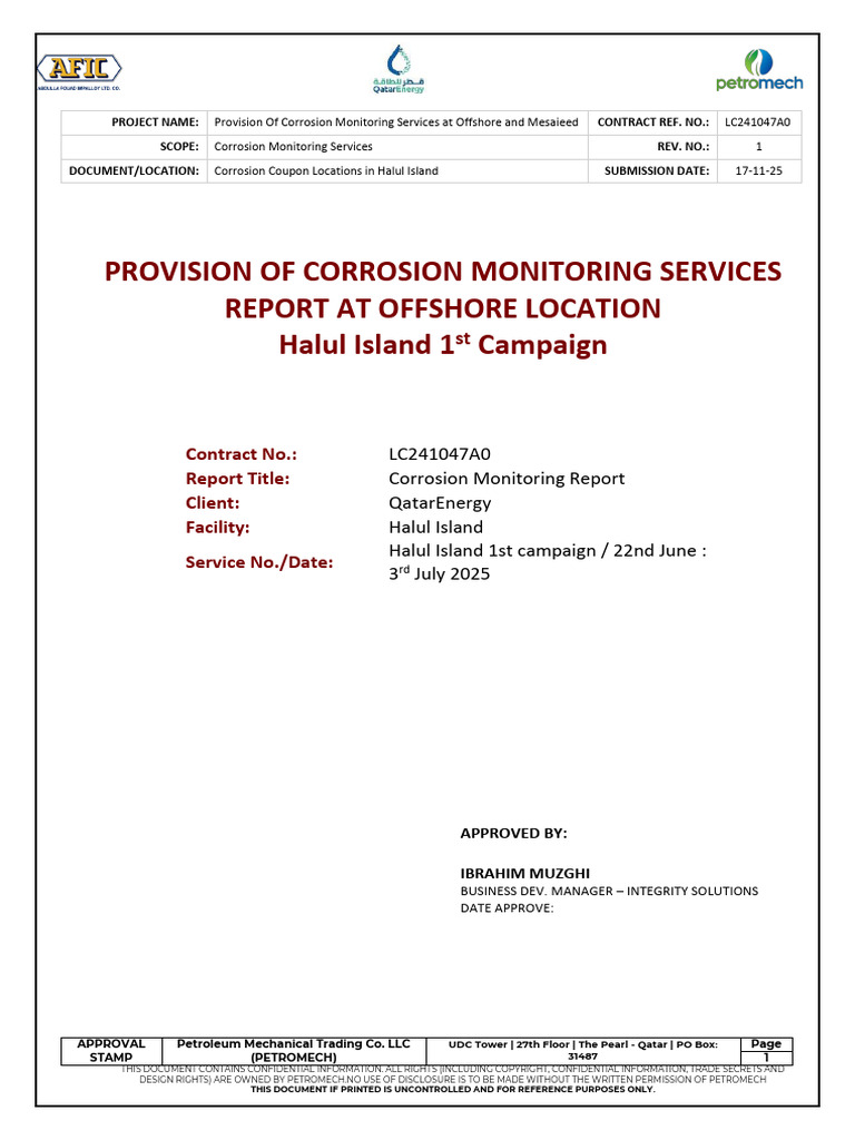 Corrosion Monitoring Report for Halul Island | PDF | Corrosion