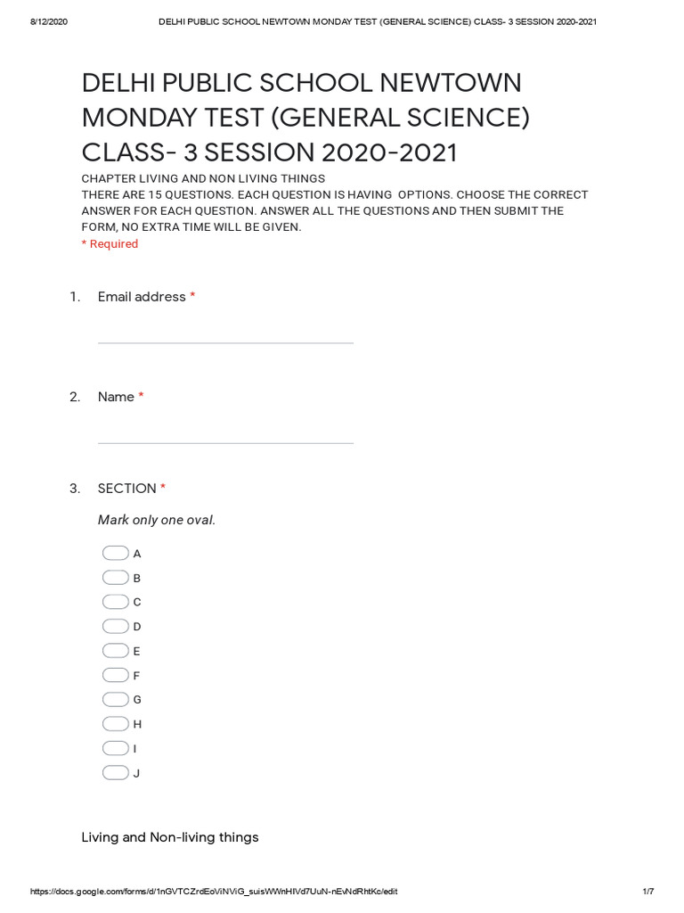 Class 3 Science Test: Living Things | PDF