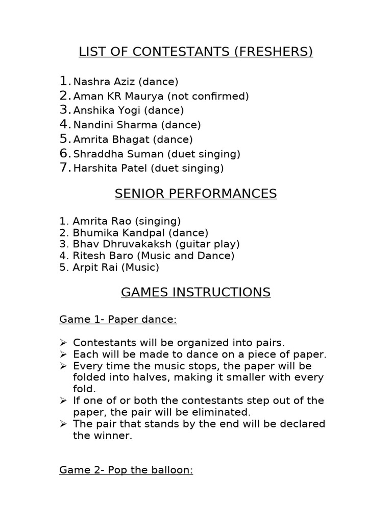 Contestants and Game Instructions | PDF