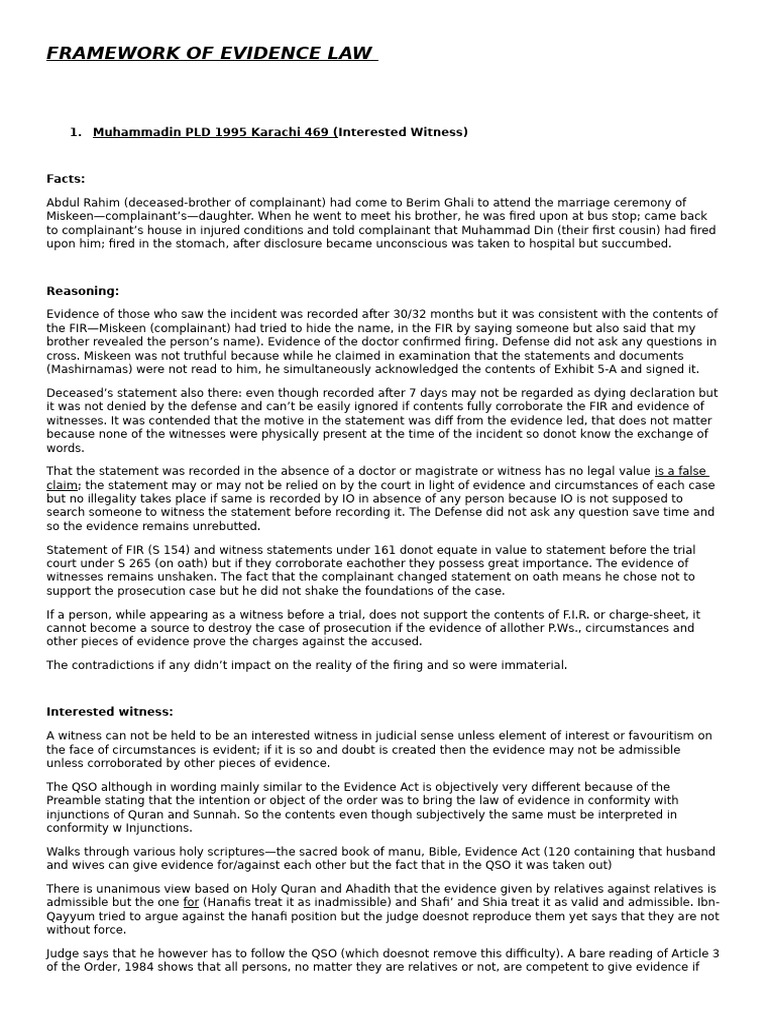 Evidence Law Cases Notes | PDF | Circumstantial Evidence | Burden Of ...