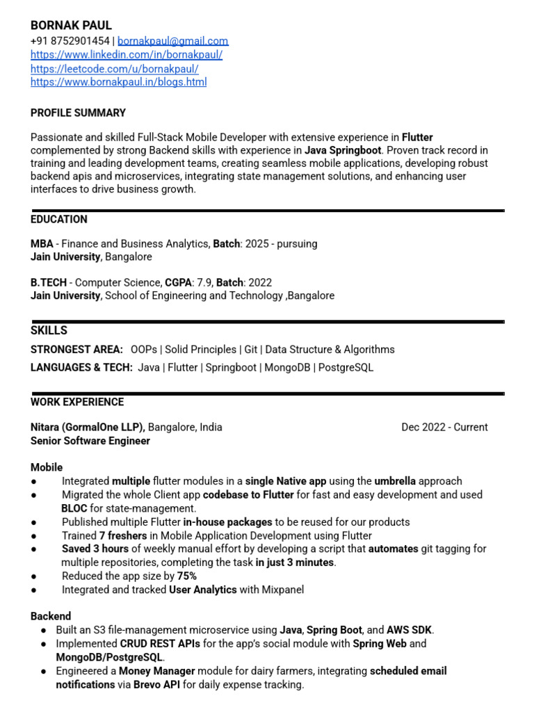 BornakPaul SeniorFullStack Resume 2025 | PDF | Mobile App | Java ...