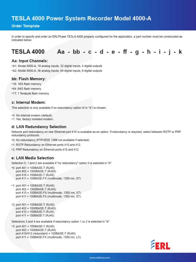TESLA 4000 A Power System Recorder Ordering Template | PDF | Computing ...