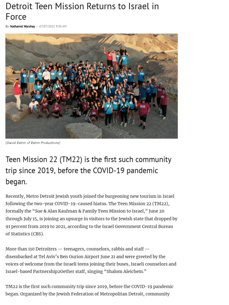 TM22.1 070722 Detroit Teen Mission Returns To Israel in Force - The ...