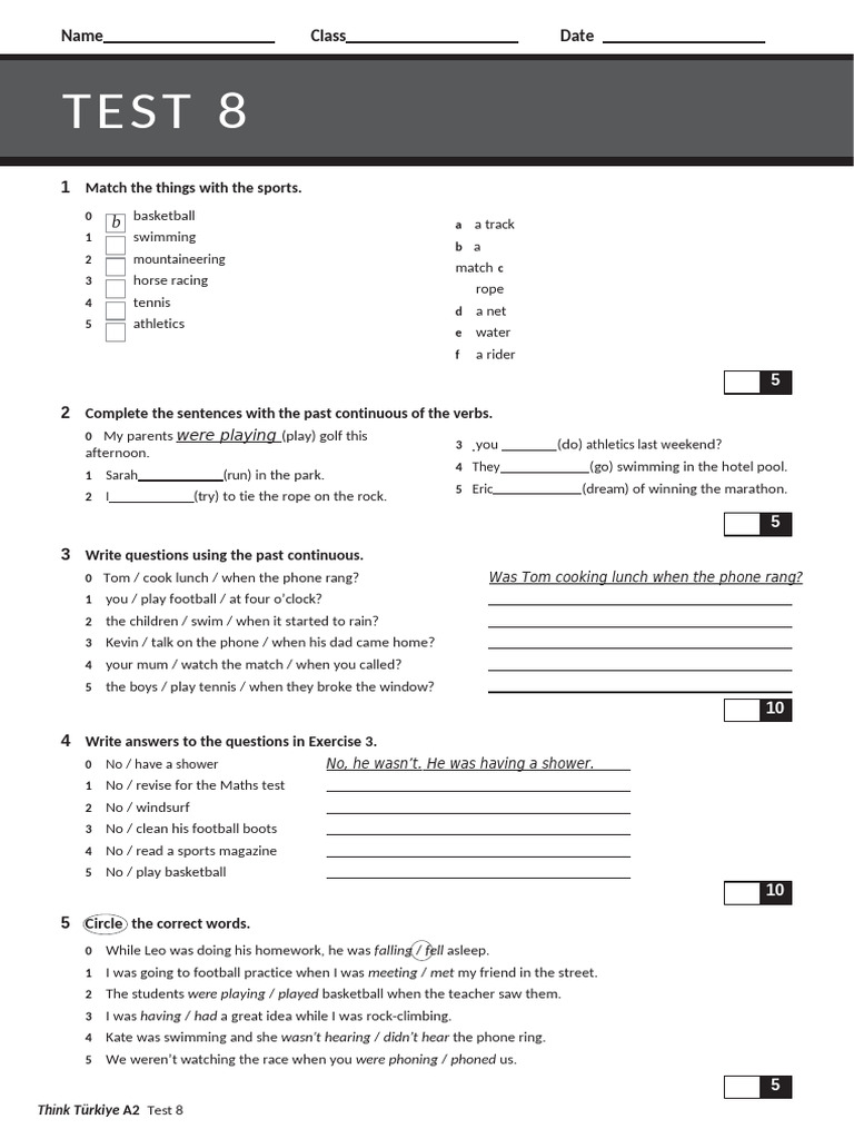Think Turkiye A2 Unit Test 8 | PDF