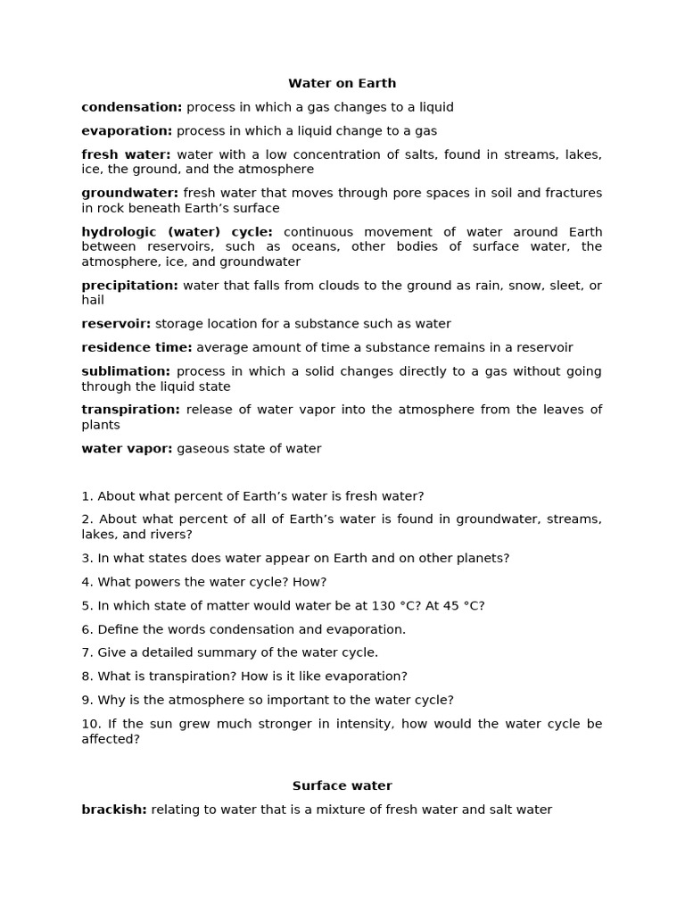 Water Full Questions | PDF | Tide | Water Cycle