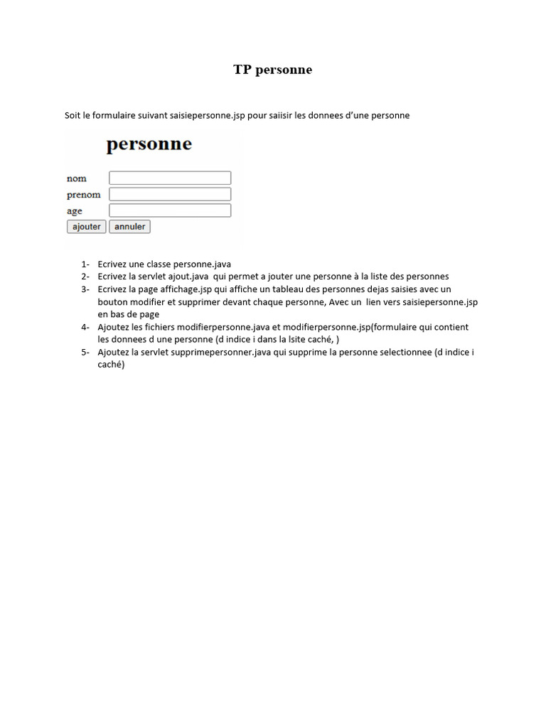 Gestion des personnes en Java JSP | PDF