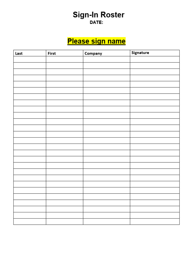 Sign in Sheet | PDF
