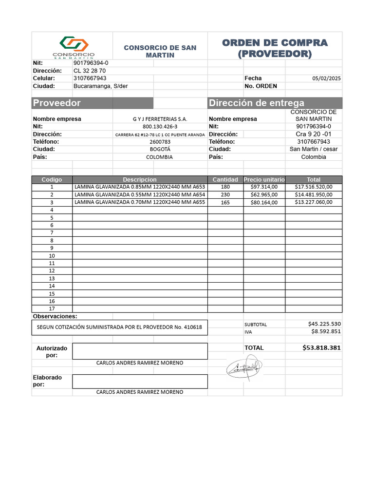 Orden de Compra Consorcio San Martín | PDF | Sociedad de ...