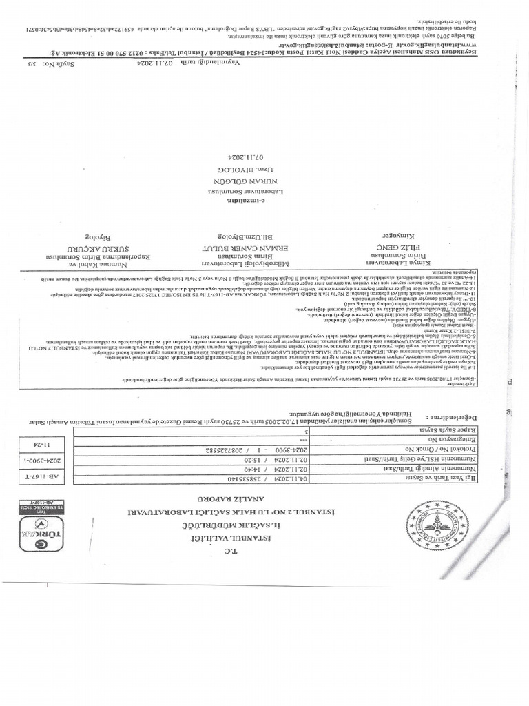 Su Numunesi Sonuçları | PDF