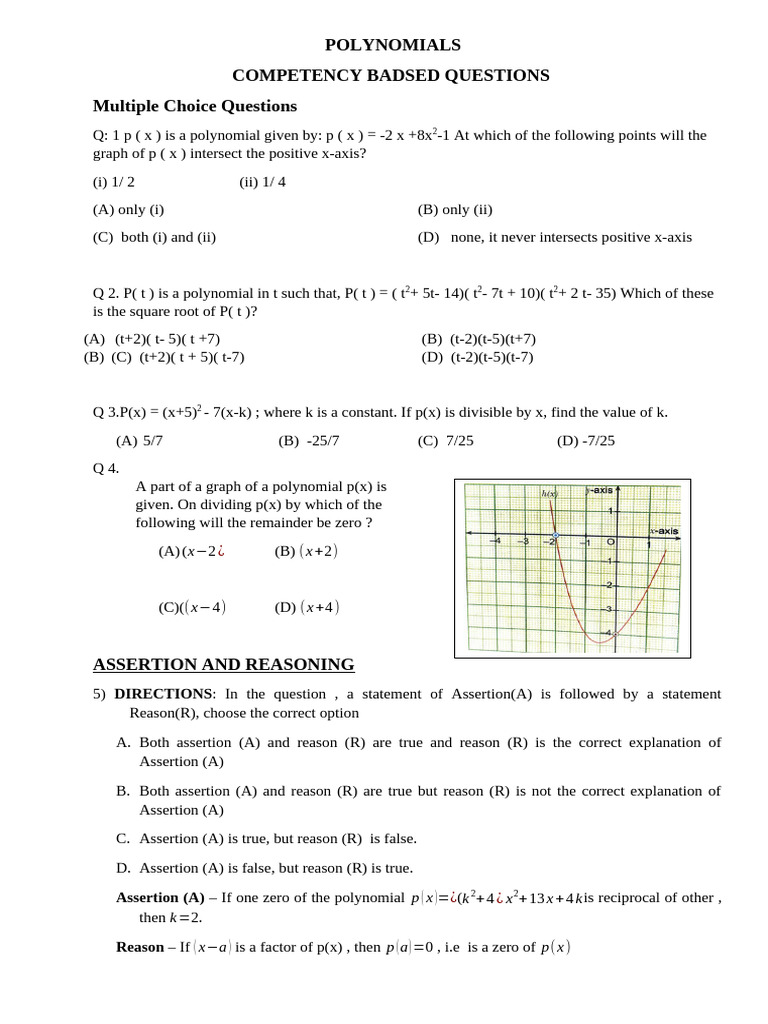 Polynomial Questions and Case Studies | PDF | Polynomial | Zero Of A ...