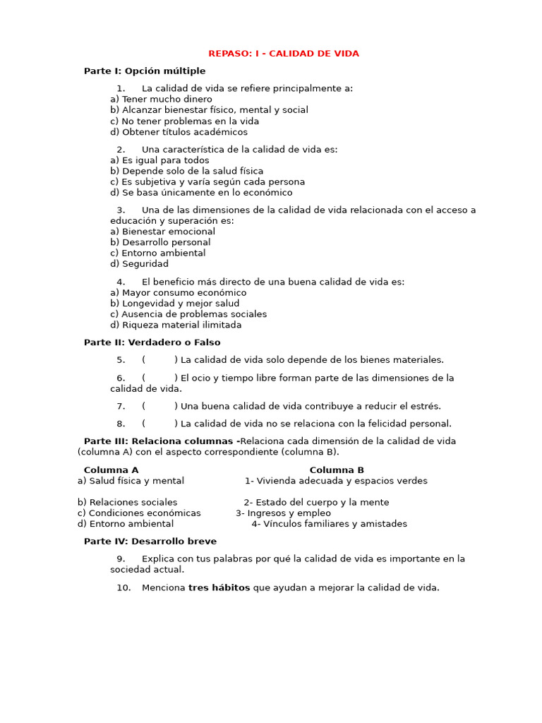 Repaso- i - Calidad de Vida (1) | PDF