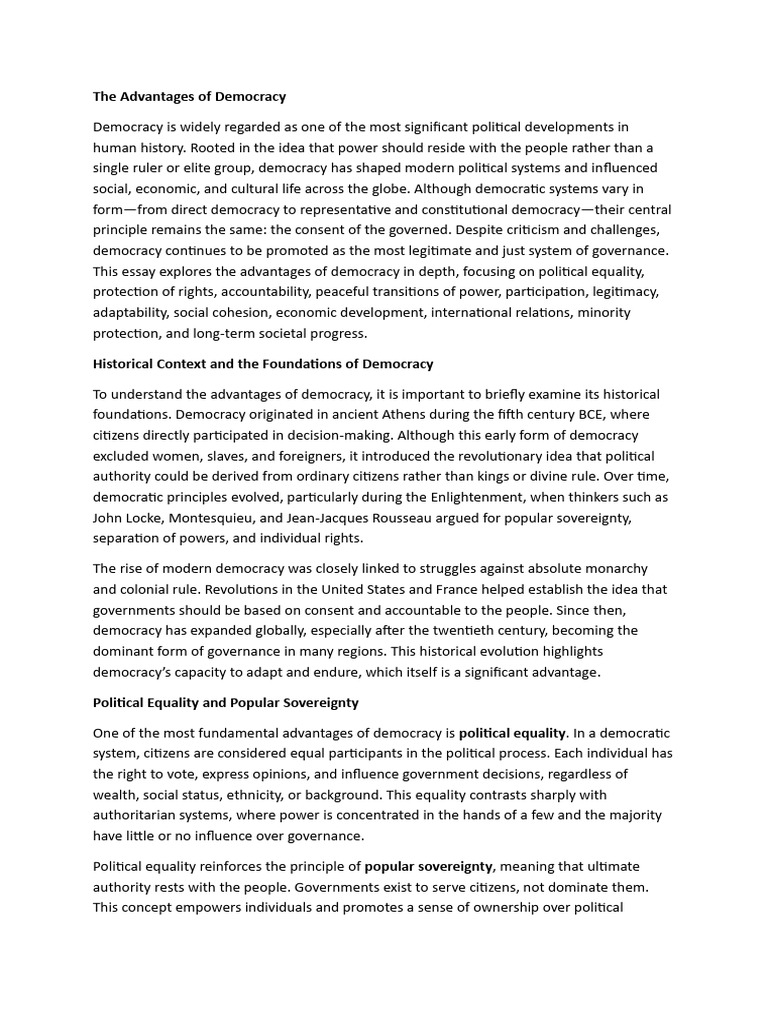 The Advantages of Democracy | PDF | Democracy | Political Ideologies