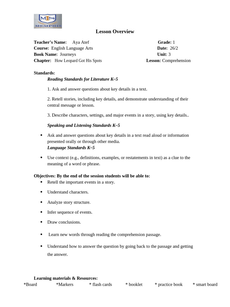 Comprehension Lesson Plan for Grade 1 | PDF | Reading Comprehension ...
