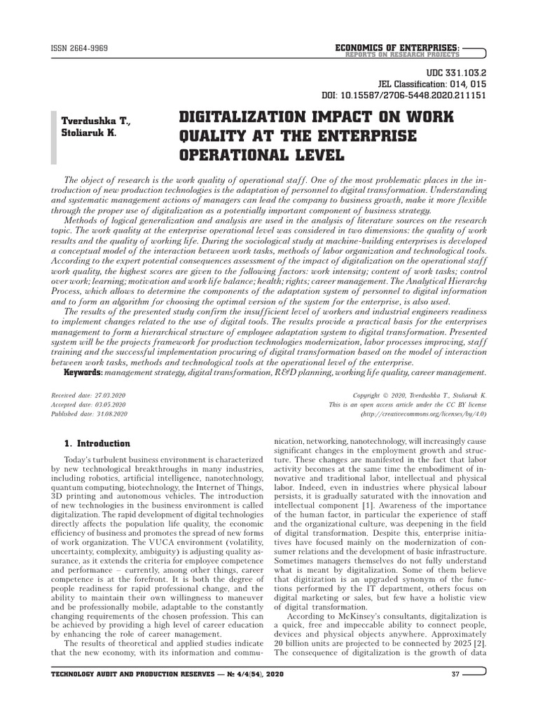 The Impact of Digitalization On Work Quality at The Enterprise ...