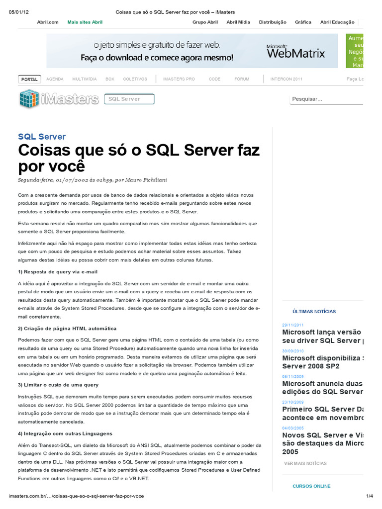 Funcionalidades Exclusivas do SQL Server | PDF | Microsoft SQL Server | SQL
