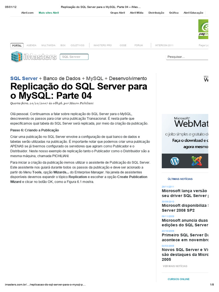 Criando Publicação no SQL Server para MySQL | PDF | Microsoft SQL ...