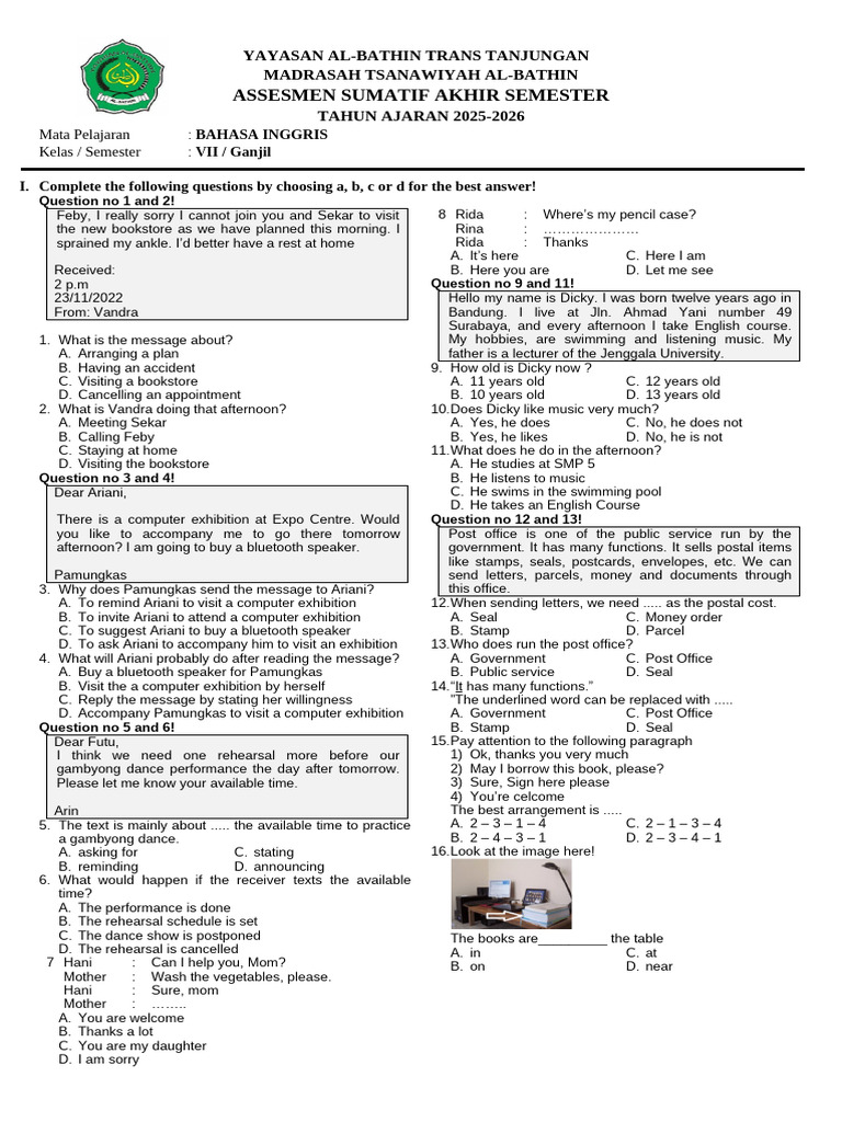 English Summative Assessment Grade VII | PDF