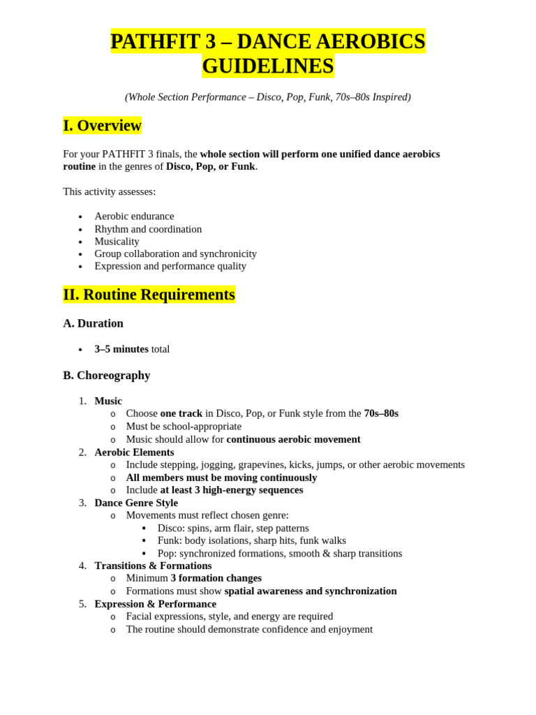 PATHFIT 3 Dance Aerobics Guidelines | PDF | Funk | Music