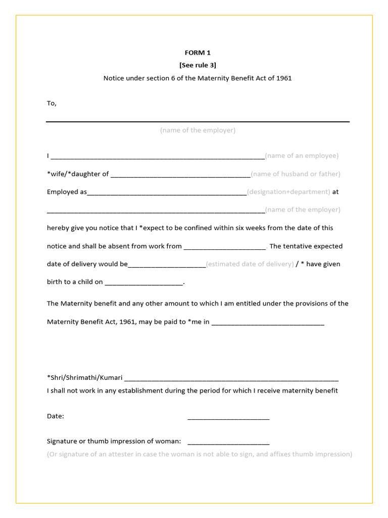 Maternity Benefit Notice Template | PDF