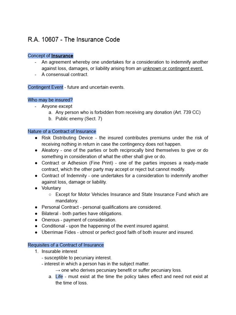 Overview of the Insurance Code R.A. 10607 | PDF | Misrepresentation ...