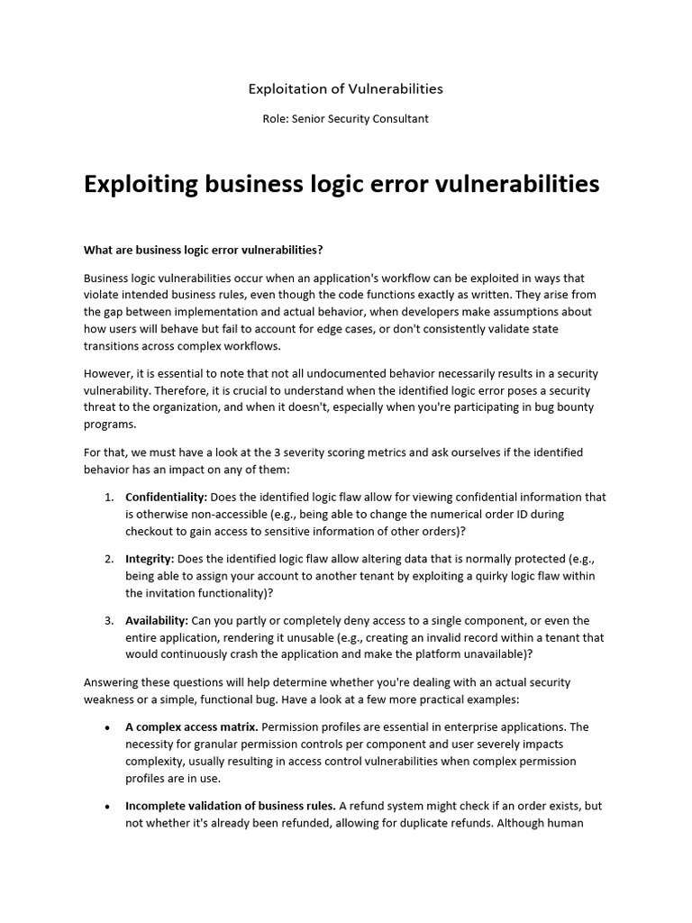 Exploiting Business Logic Errors in Security | PDF | Computer Security ...