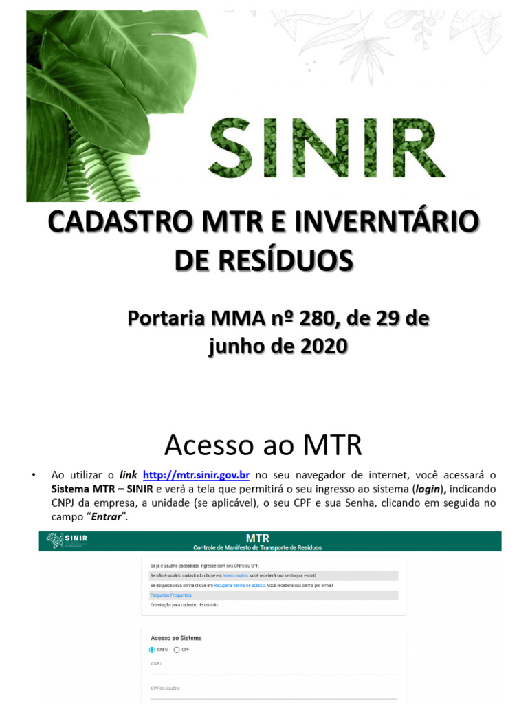 Apresentação MTR e Inventário de Resíduos | PDF | Informática