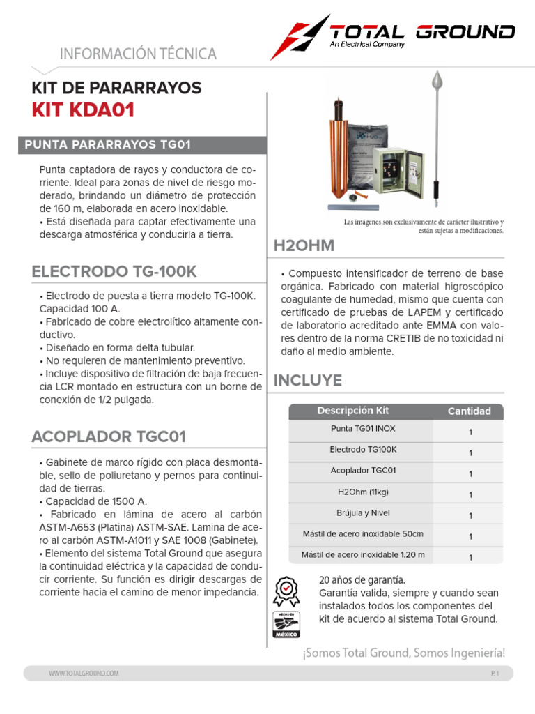 Kit de Pararrayos Total Ground KDA01 | PDF | Electricidad