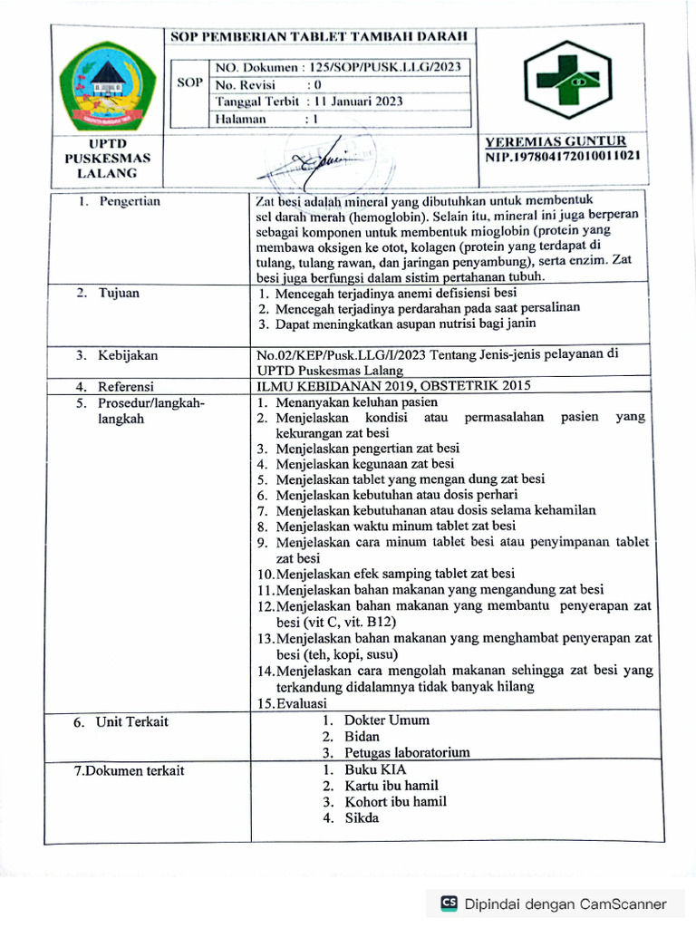 SOP Pemberian TTD | PDF