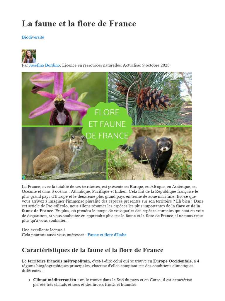 Biodiversité de la faune et flore en France | PDF | Climat | L'Europe