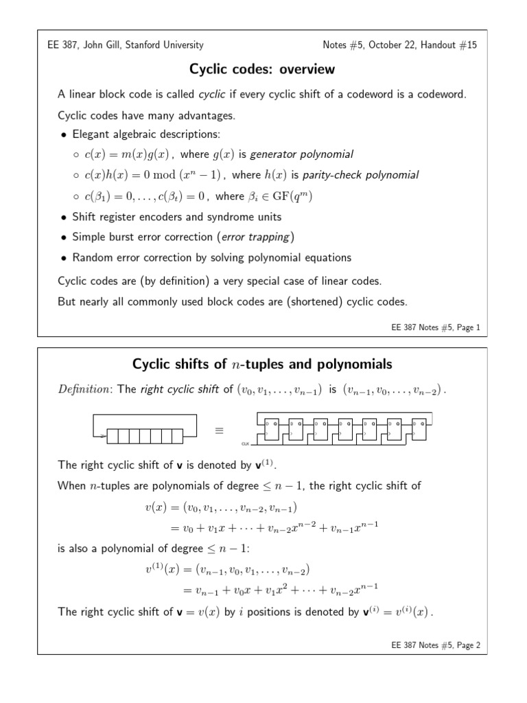 Overview of Cyclic Codes and Shifts | PDF | Mathematical Analysis ...