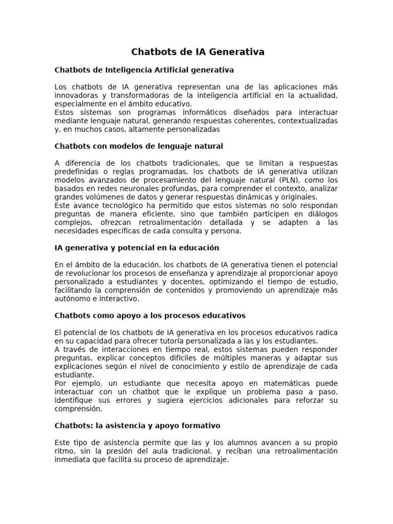 Chatbots de IA Generativa U1 | PDF | Inteligencia artificial ...
