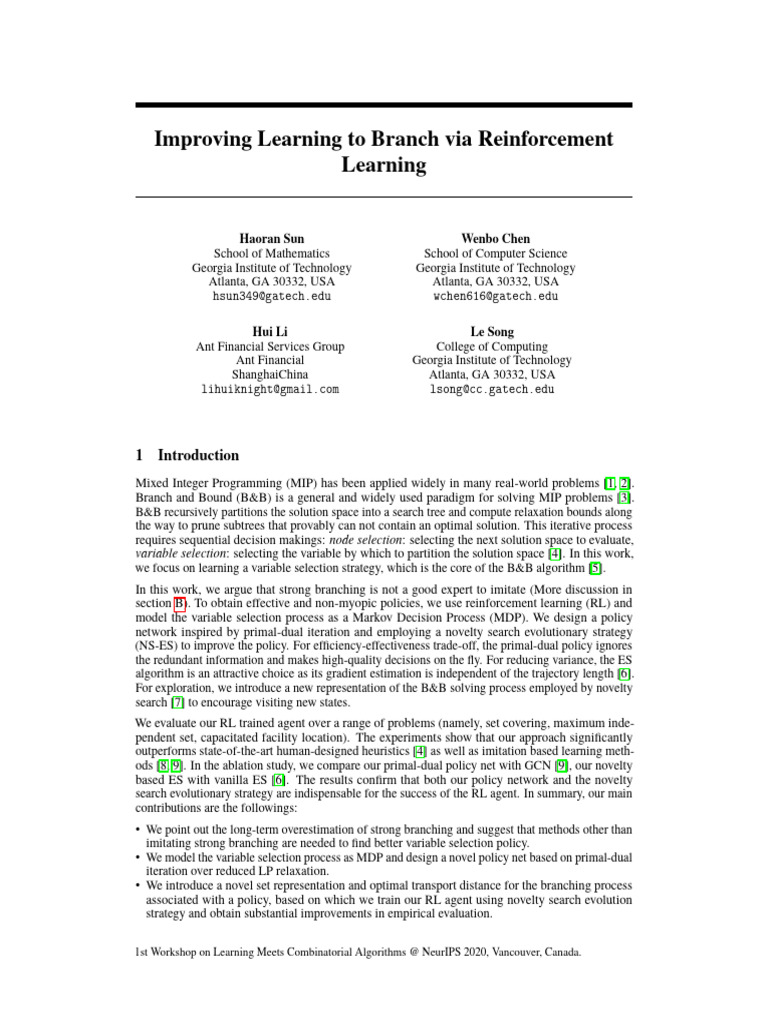 Improving Learning To Branch V | PDF | Algorithms And Data Structures ...