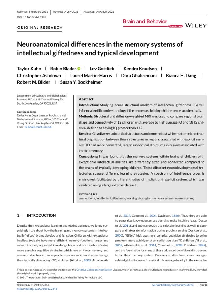Neuroanatomical differences in the memory systems of intellectual ...