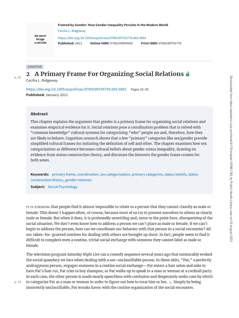 Gender as a Primary Social Frame | PDF | Gender | Gender Studies