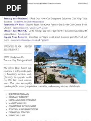 Hotel Resort Business Plan - Executive Summary, Company Summary, Market Analysis, Competitive Environment