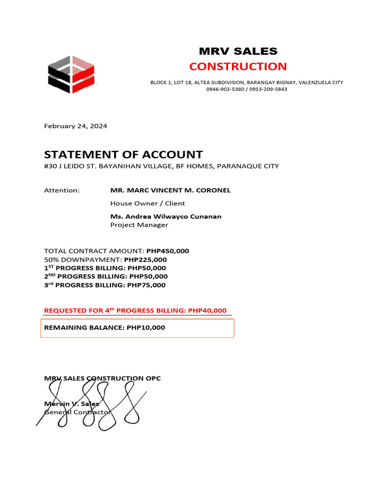 Soa - 4th Progress Billing | PDF