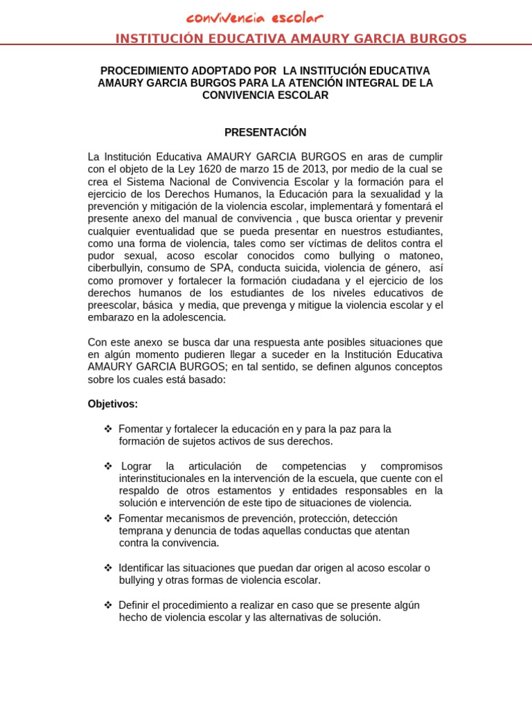 Protocolo de Convivencia Escolar Integral | PDF | Suicidio | Acoso ...