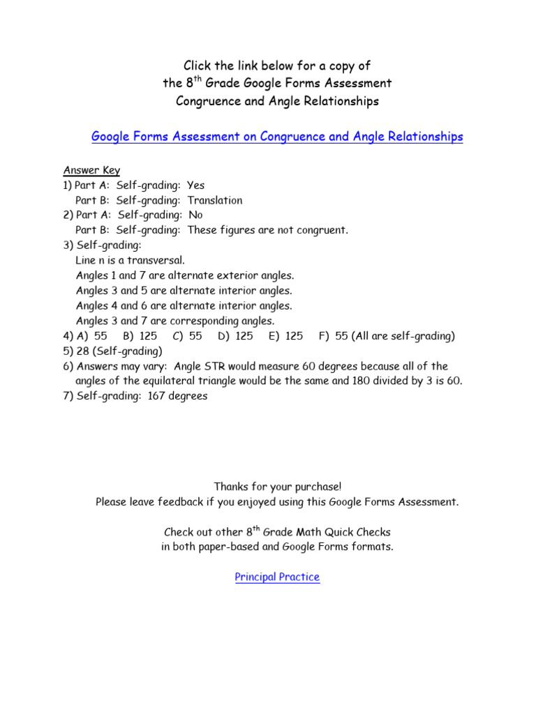 Google Forms Assessment On Congruence and Angle Relationships | PDF