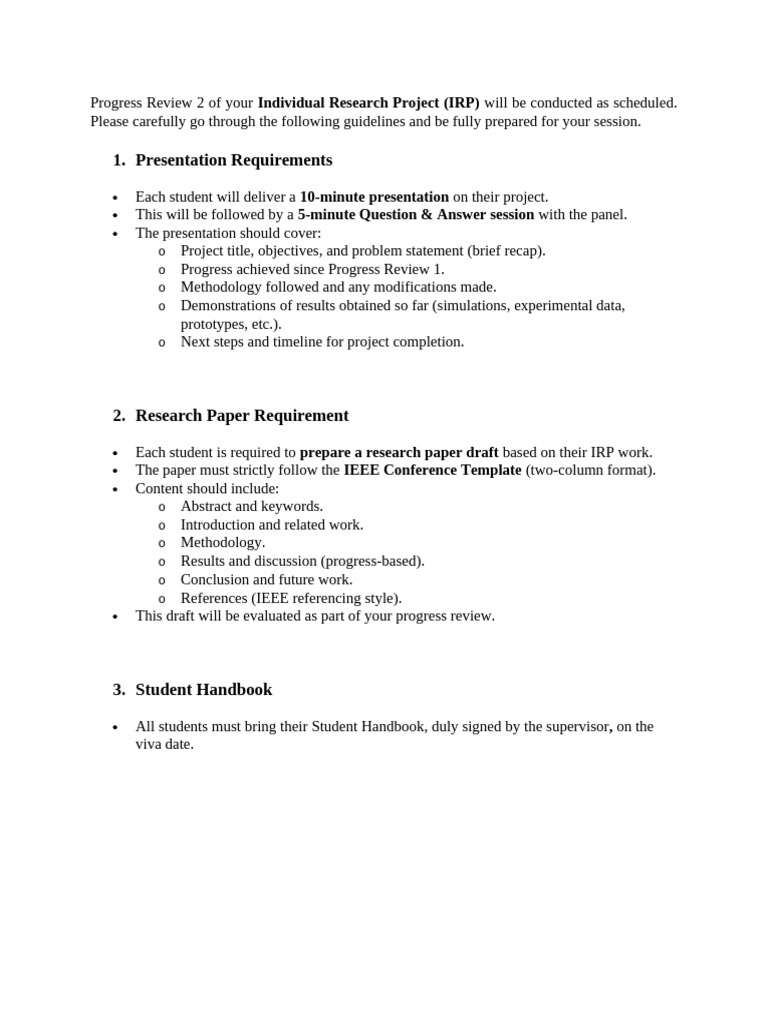 IRP Progress Review Guidelines | PDF