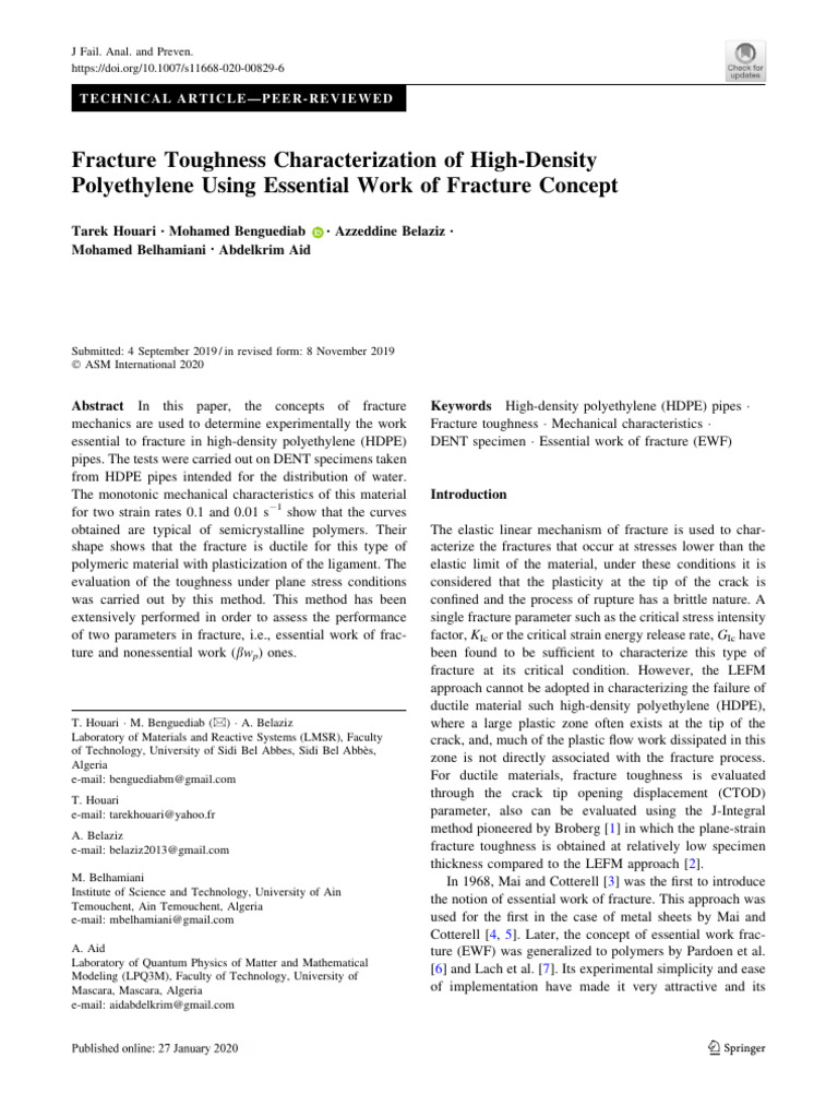 Fracture Toughness of HDPE Pipes | PDF | Deformation (Engineering ...