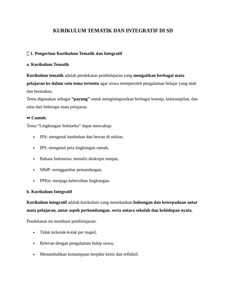 5. Kurikulum Tematik Dan Integratif Di SD | PDF