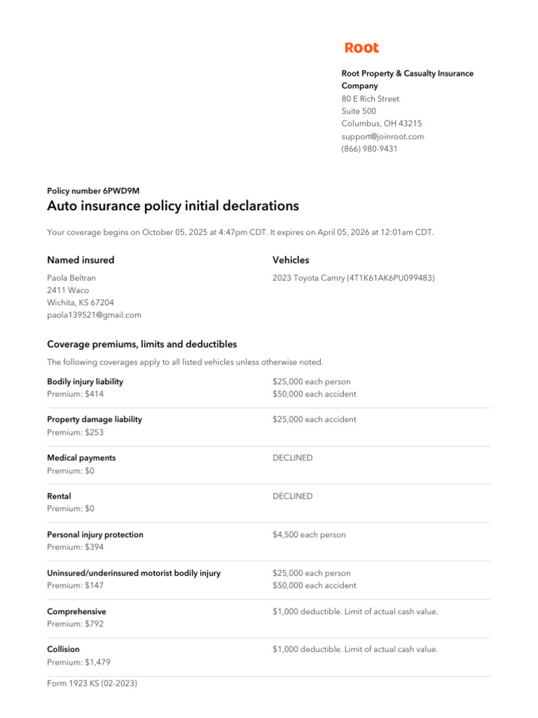 Kansas Auto Insurance Policy Details | PDF | Liability Insurance ...