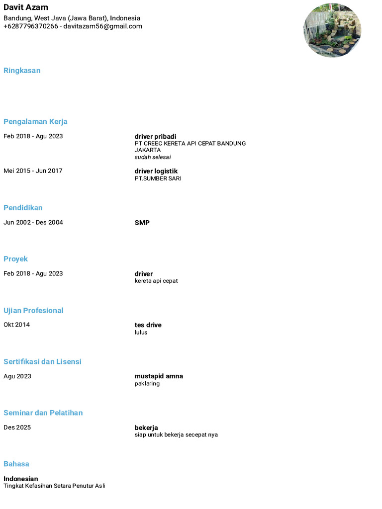Davit Azam Driver Pribadi Profile | PDF