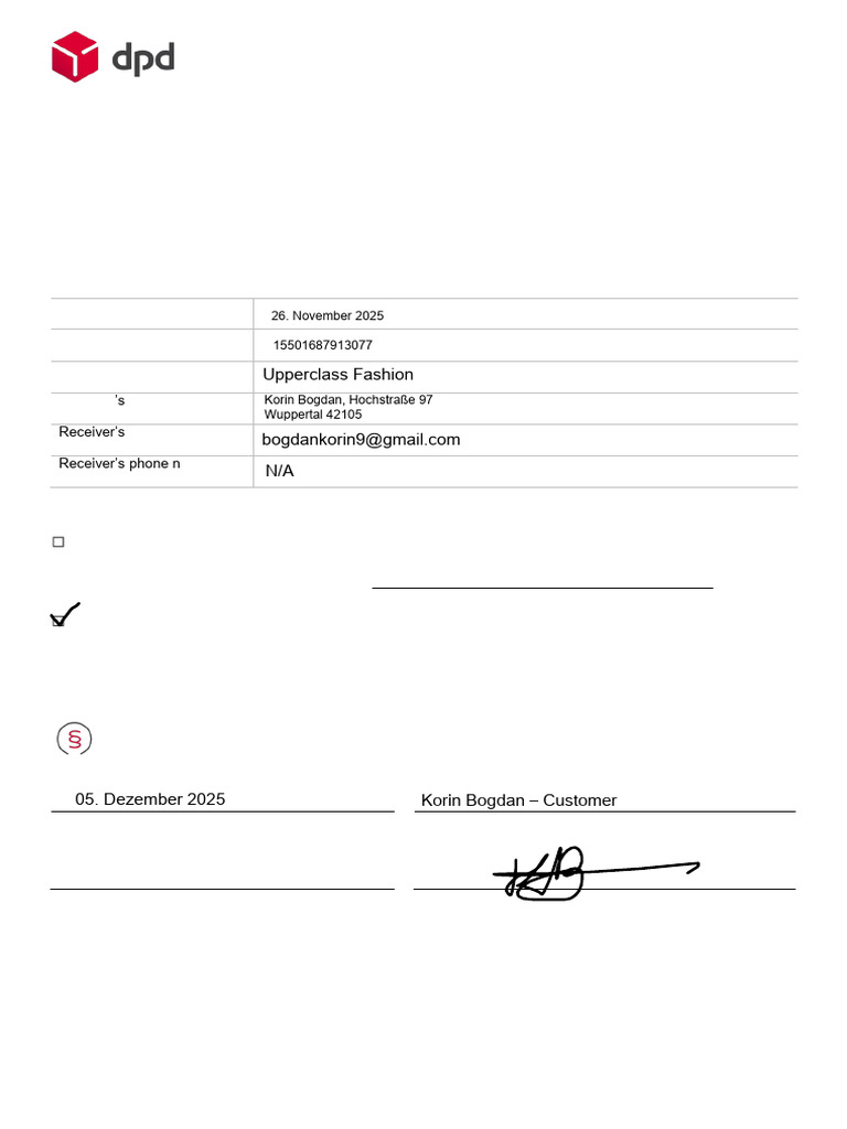 DPD Legally Binding Receipt Declaration | PDF | Legal Liability ...