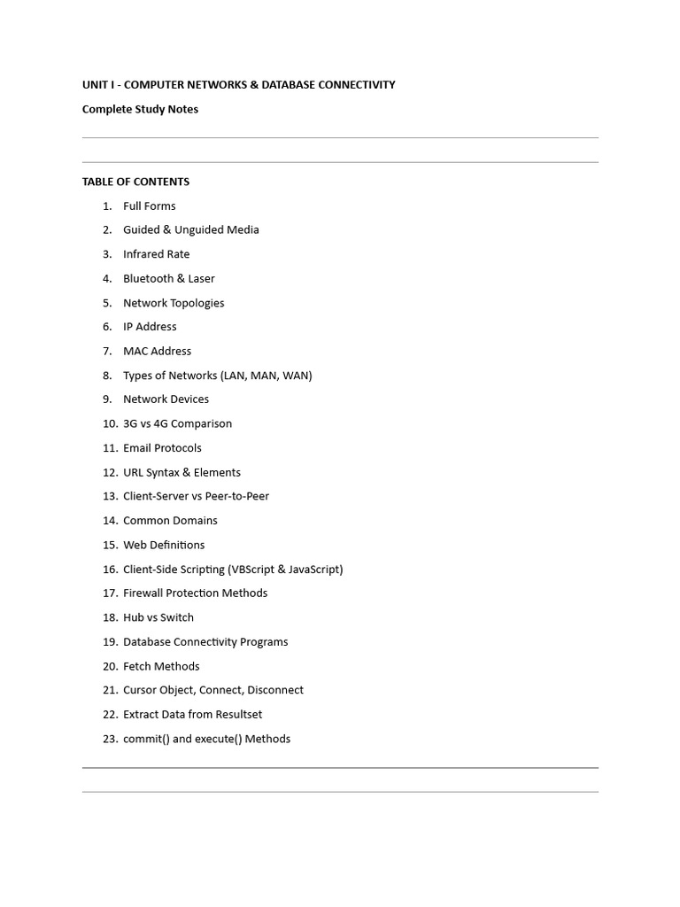 Computer Networks & Database Connectivity Guide | PDF | Transmission ...