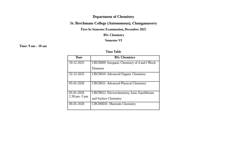 BSc Chemistry Exam Schedule Dec 2025 | PDF