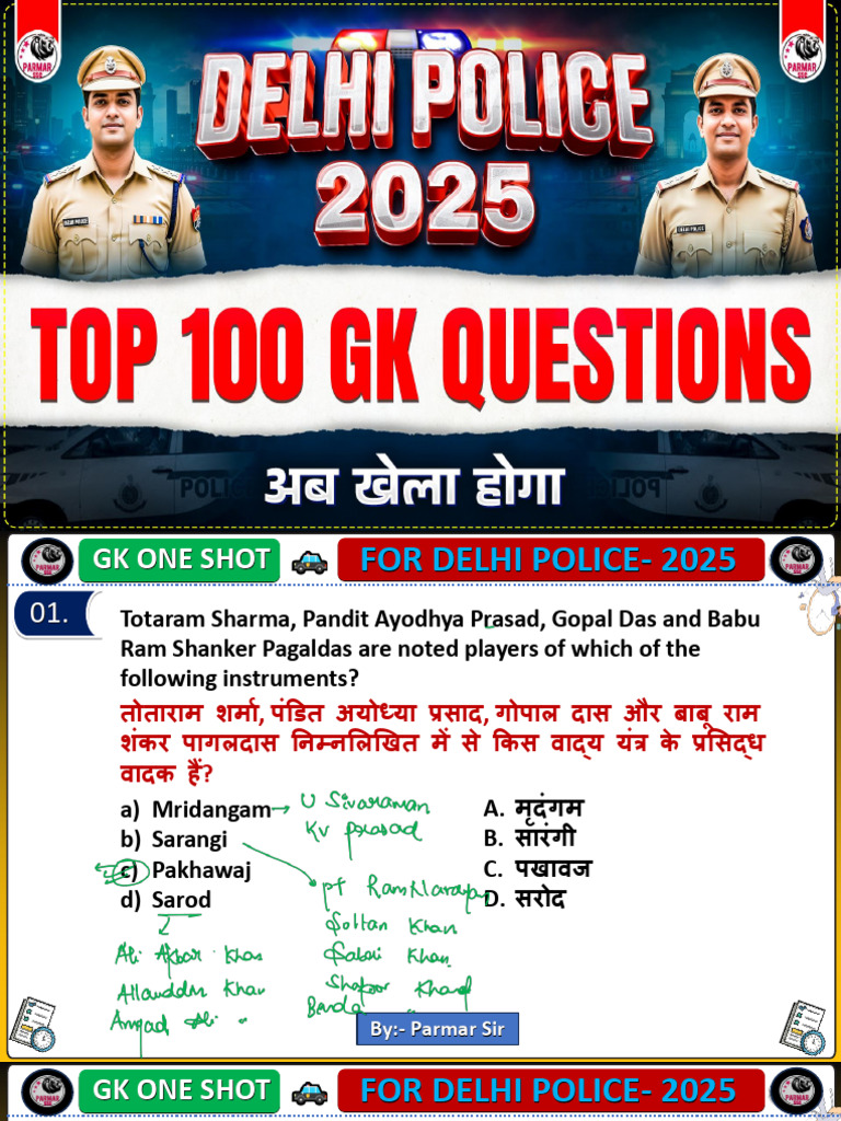 Top 100 GK Questions For Delhi Police 2025 | PDF